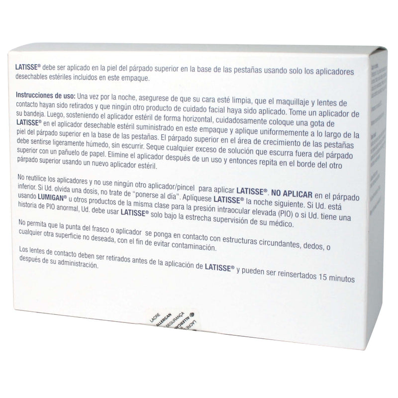 Latisse Bimatoprost – Solución Tópica 5 ml con 100 Aplicadores Desechables para Alargamiento y Densidad de Pestañas